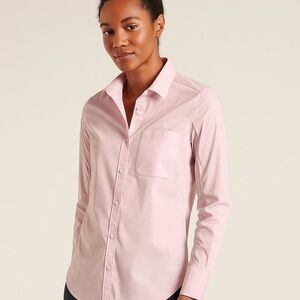 Athleta Women's Button-Up Long and Lean Passage Stretch Blouse XS Pale Pink